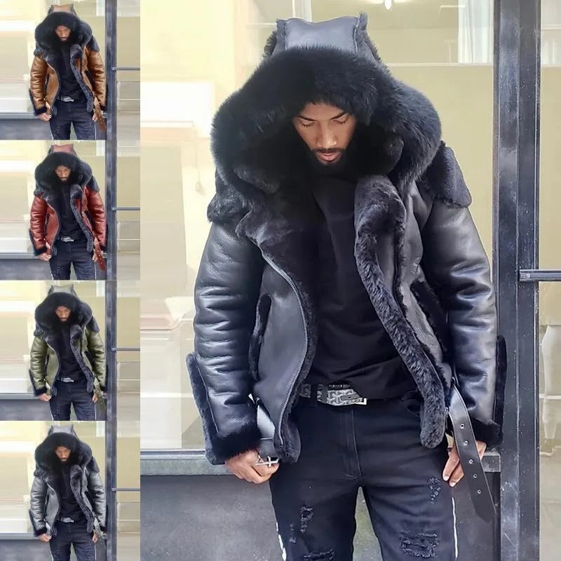 Sheepskin Leather Jacket | Man Winter Fur Hood Coat Motorcycle Jackets - product image 5