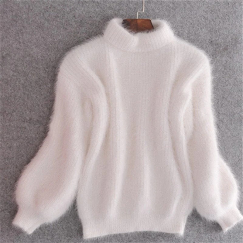 Solid Color Loose Knit Sweater - Vintage Style Angora Pullover for Women - product image 3