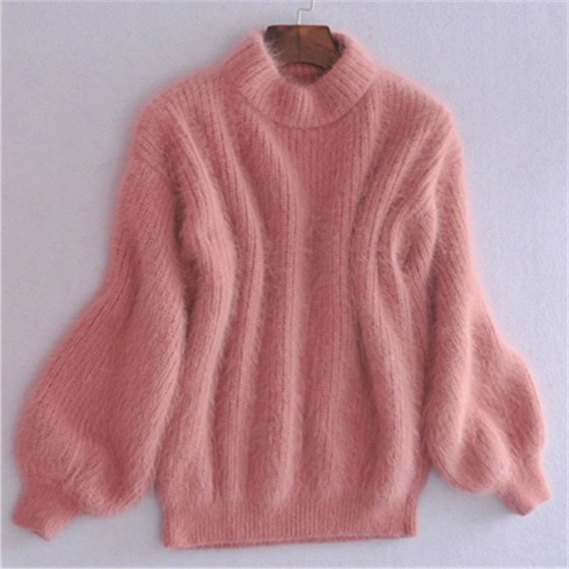 Solid Color Loose Knit Sweater - Vintage Style Angora Pullover for Women - product image 4