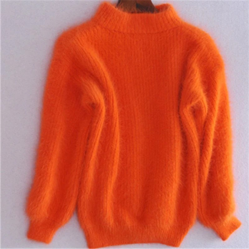 Solid Color Loose Knit Sweater - Vintage Style Angora Pullover for Women - product image 6
