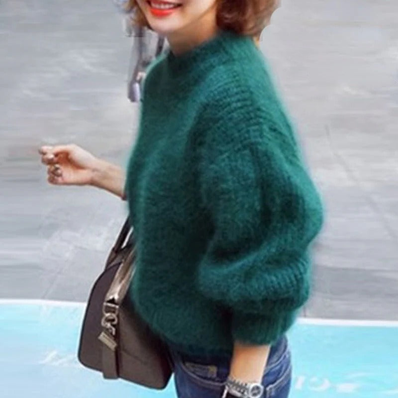 Solid Color Loose Knit Sweater - Vintage Style Angora Pullover for Women - product image 7