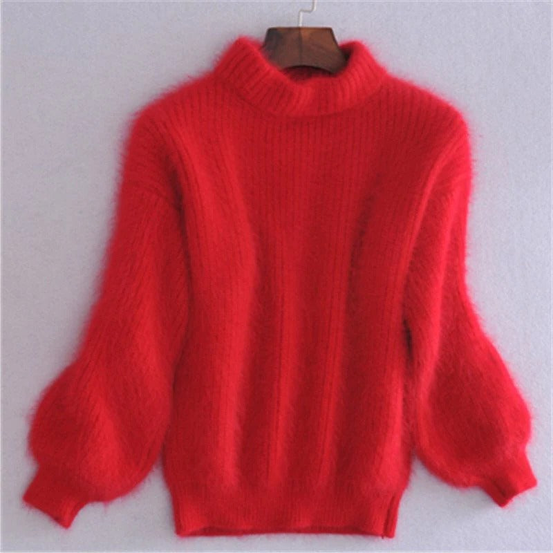 Solid Color Loose Knit Sweater - Vintage Style Angora Pullover for Women - product image 8