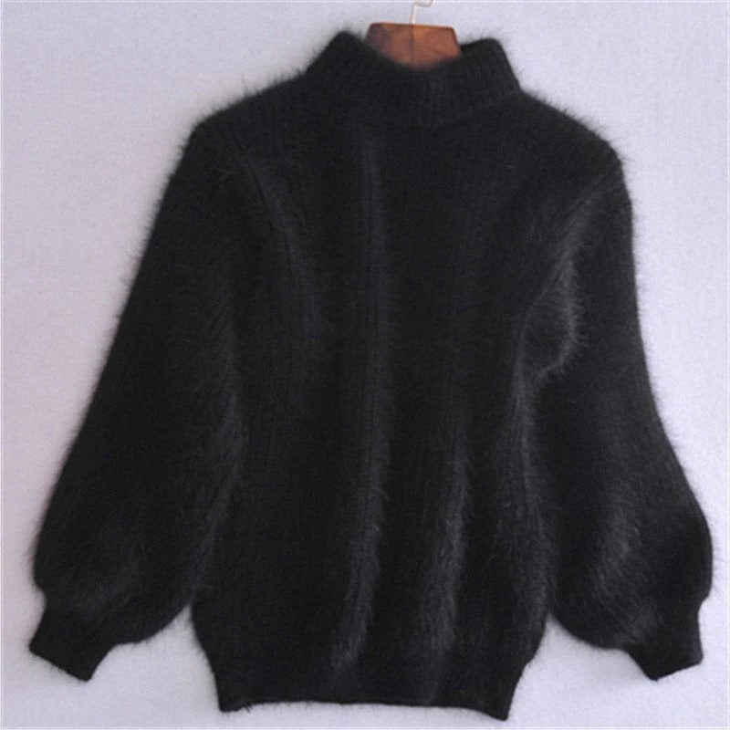 Solid Color Loose Knit Sweater - Vintage Style Angora Pullover for Women - product image 9