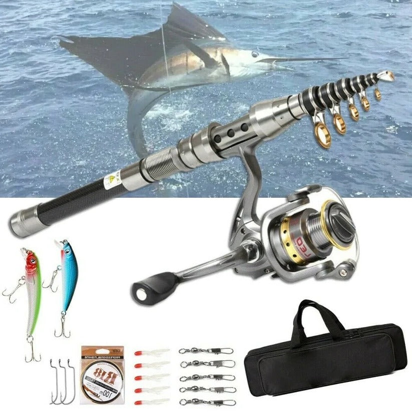 NOMOVA Carbon Fiber Telescopic Fishing Rod Pole Reel Combo Sea Saltwater Freshwater