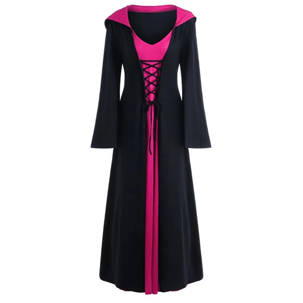 Official Medieval Dress Vampire Witch For Women Lace-up Hooded Cloak Robe - product image 5