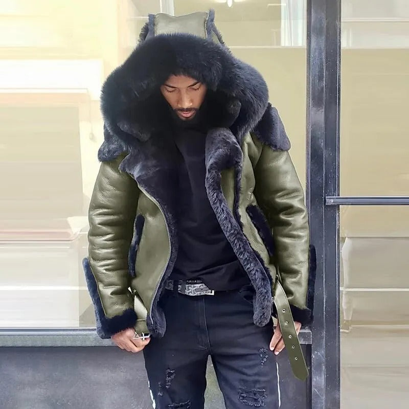 Sheepskin Leather Jacket | Man Winter Fur Hood Coat Motorcycle Jackets - product image 3
