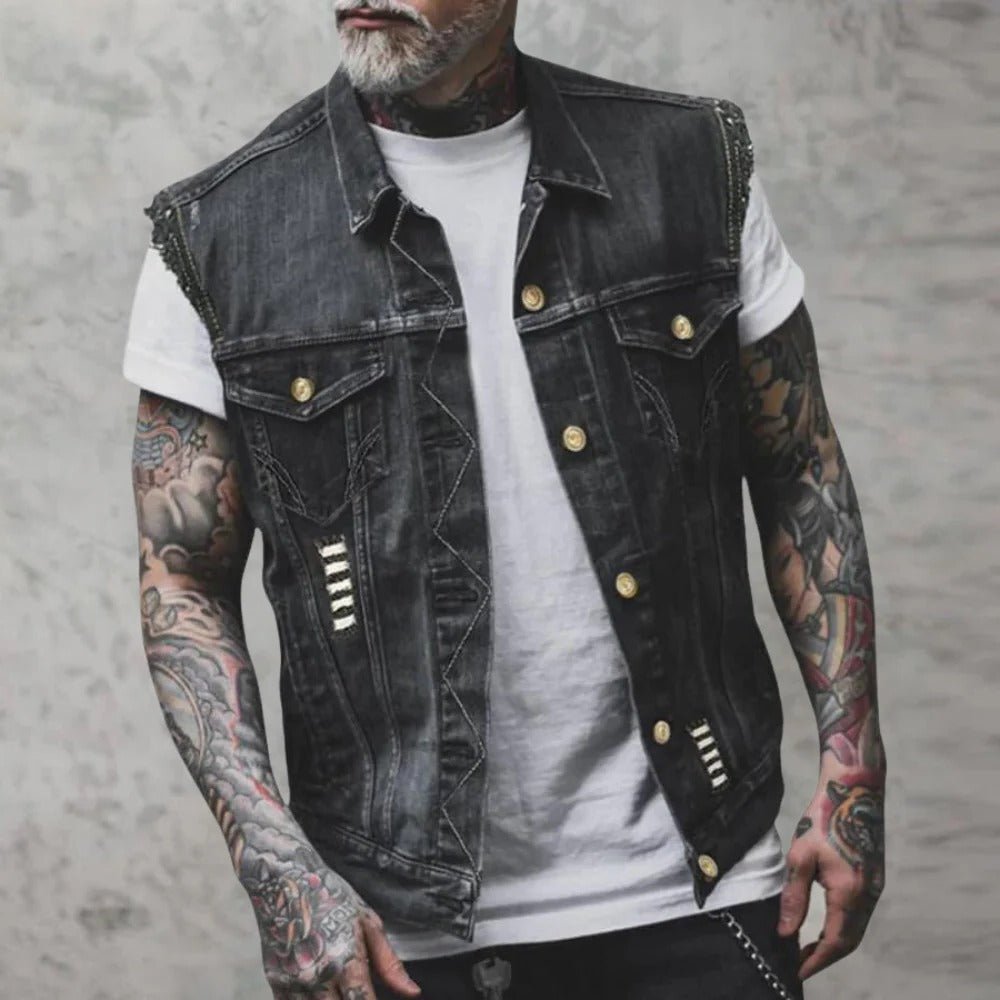 Retro Denim Vest For Men - product detail 3