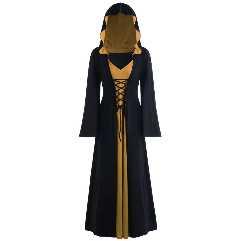 Official Medieval Dress Vampire Witch For Women Lace-up Hooded Cloak Robe - product image 4