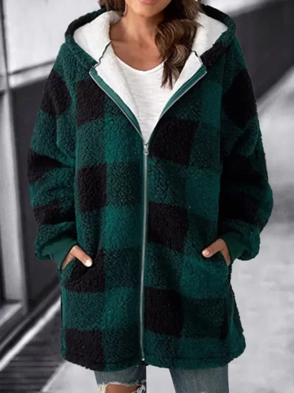 Women Oversized Hoodie Plaid Loose Overcoat - product image 6