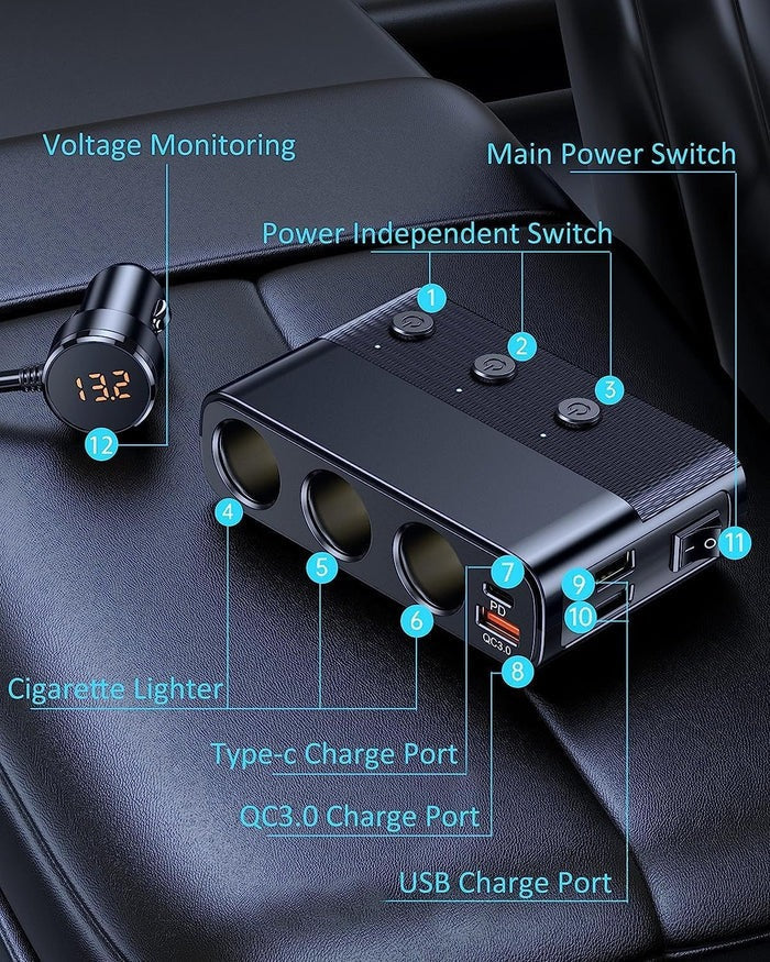 7-in-1 Car Cigarette Lighter Adapter - product detail 8