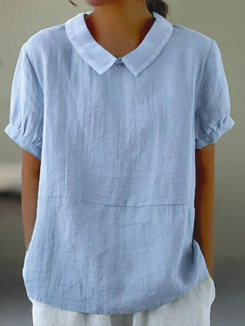 Solid Color Cotton and Linen Top - product image 1