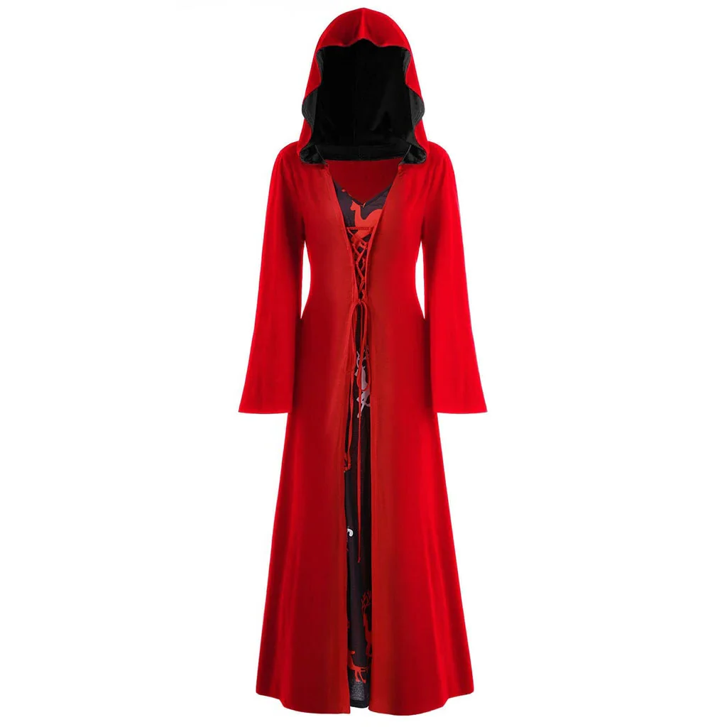 Official Medieval Dress Vampire Witch For Women Lace-up Hooded Cloak Robe - product image 3