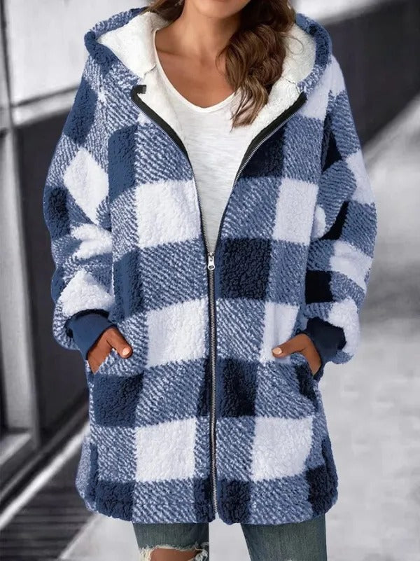 Women Oversized Hoodie Plaid Loose Overcoat - product image 5