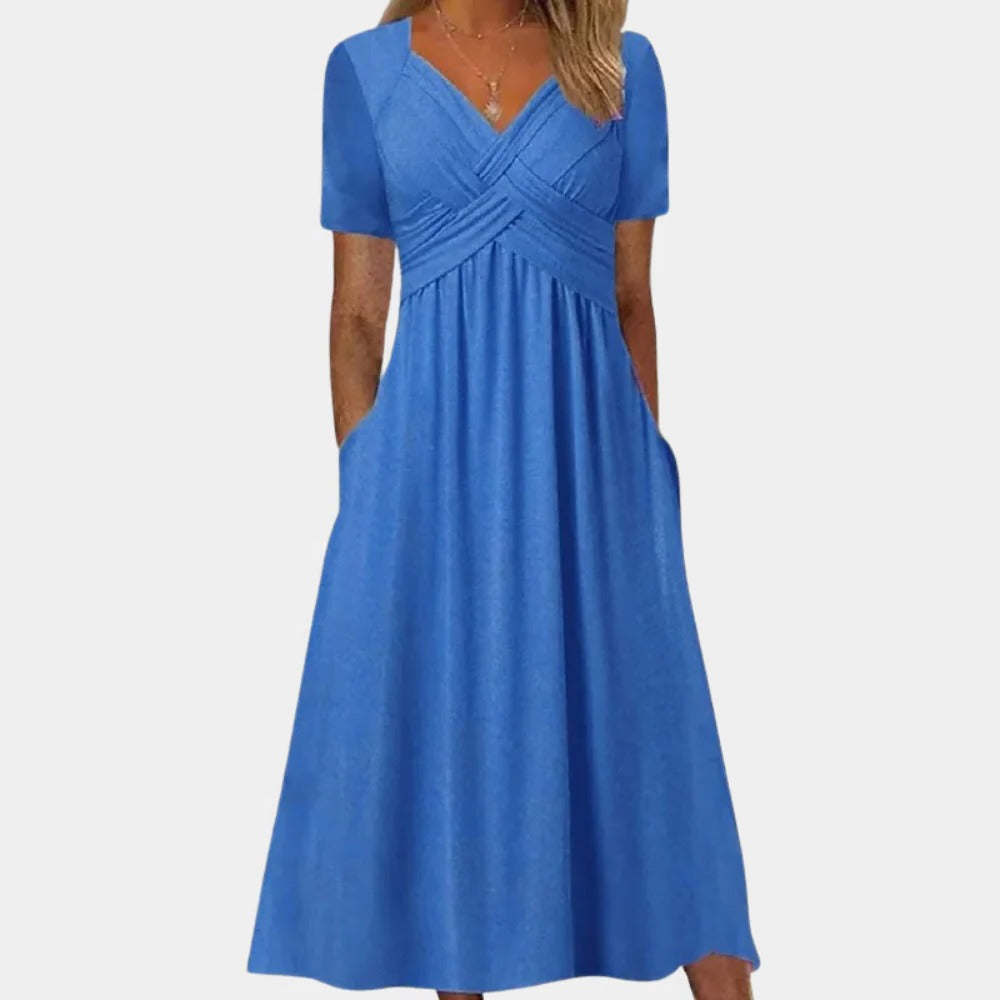 Elegant Ladies Summer Dress With V-neck - product detail 2