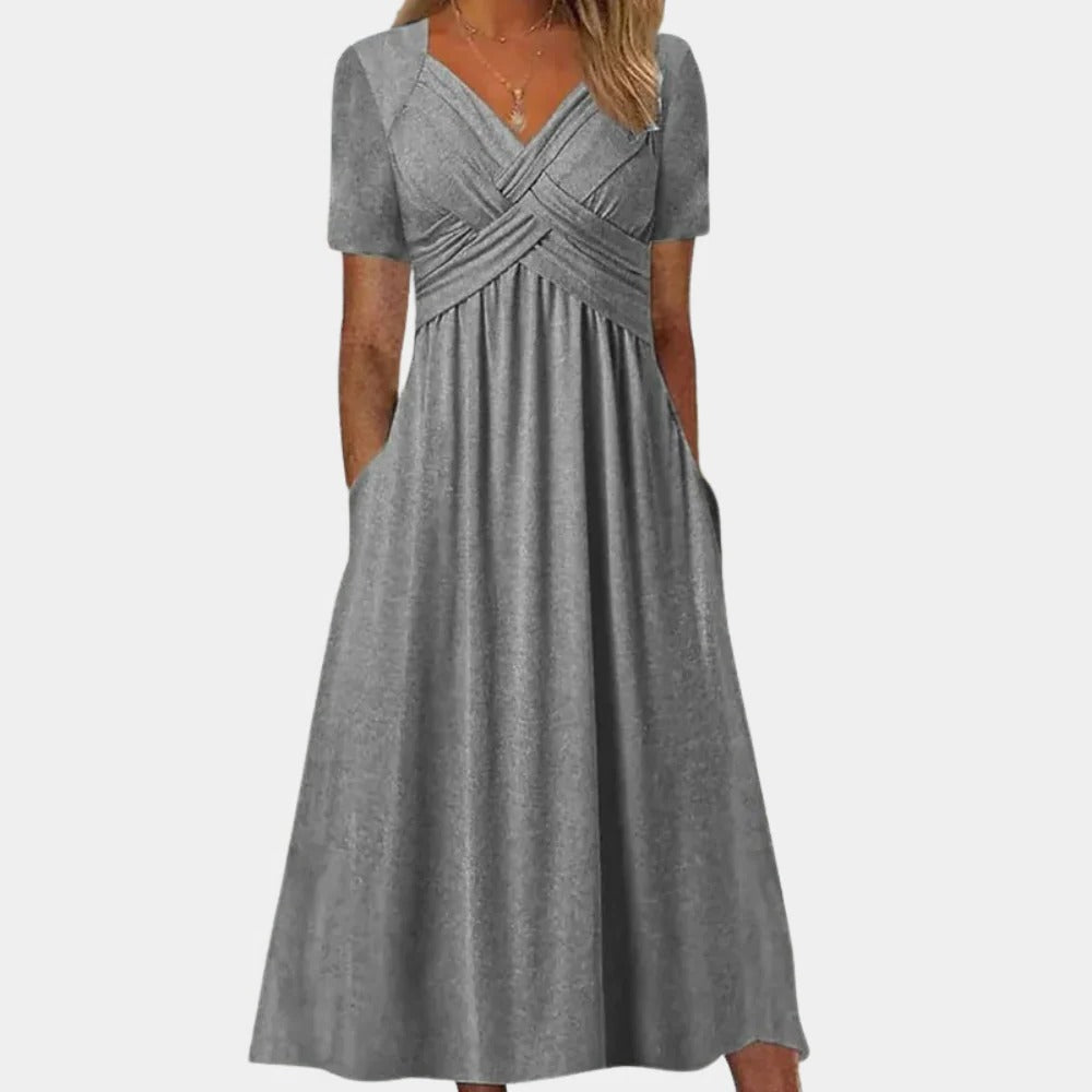 Elegant Ladies Summer Dress With V-neck - product detail 3