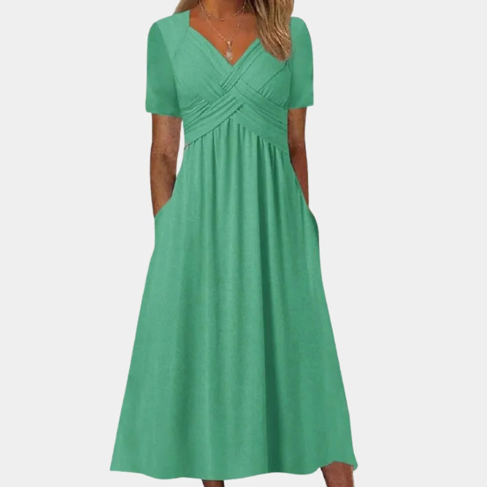 Elegant Ladies Summer Dress With V-neck - product detail 4