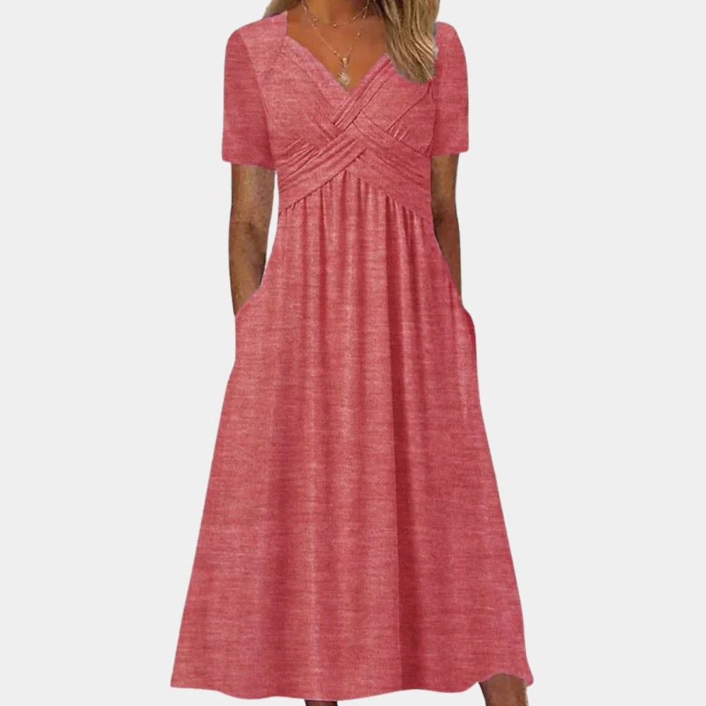 Elegant Ladies Summer Dress With V-neck - product detail 5