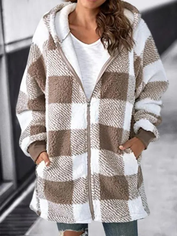 Women Oversized Hoodie Plaid Loose Overcoat - product image 4