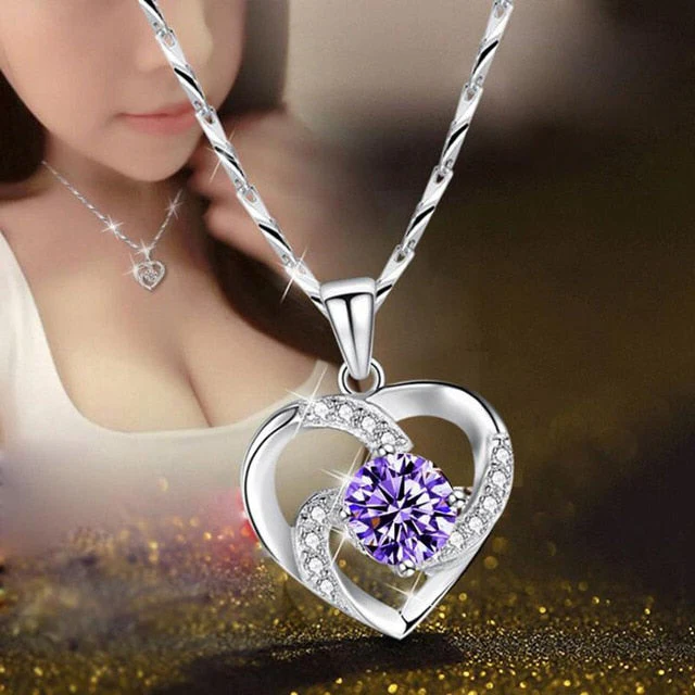 Crystal Heart Necklace - 925 Sterling Silver Pendant CZ Crystal - product image 2