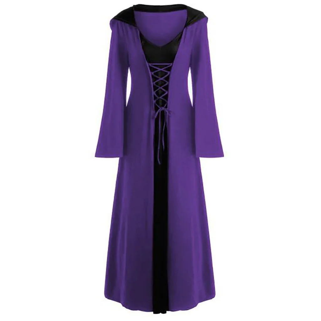 Official Medieval Dress Vampire Witch For Women Lace-up Hooded Cloak Robe - product image 2