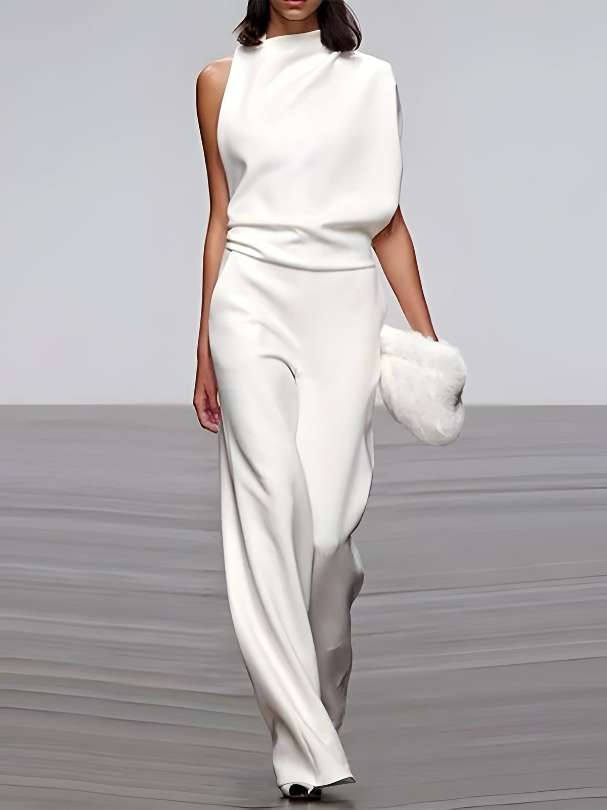 Women's round-neck, sleeveless jumpsuit with flared legs - product image 8