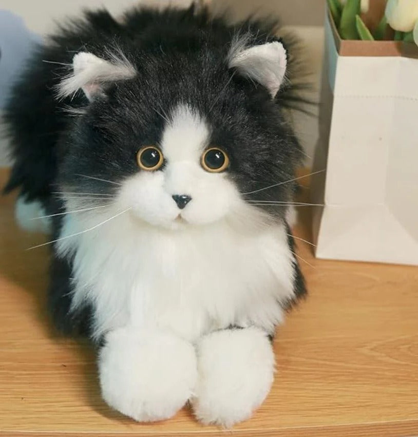 Lifelike Black and White Plush Cat - product detail 6