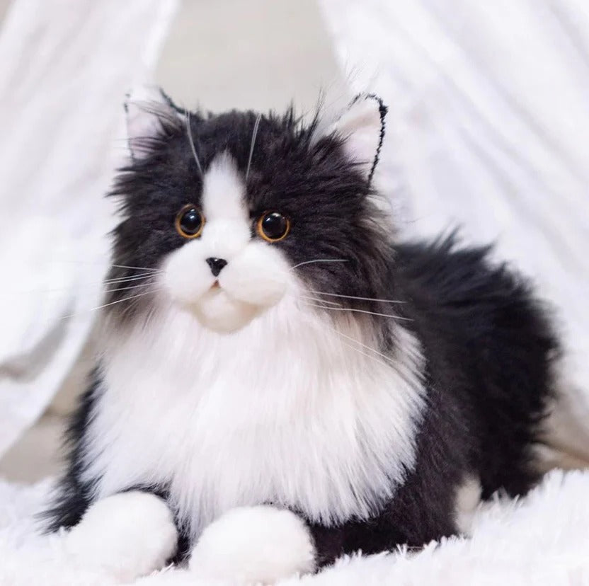 Lifelike Black and White Plush Cat - product detail 5