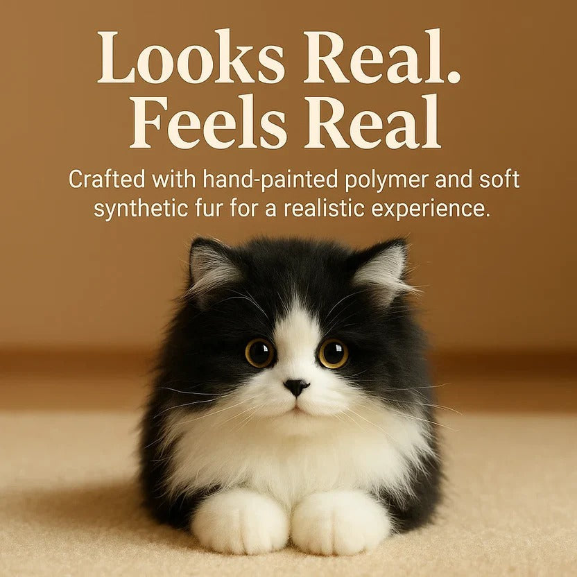 Lifelike Black and White Plush Cat - product detail 4