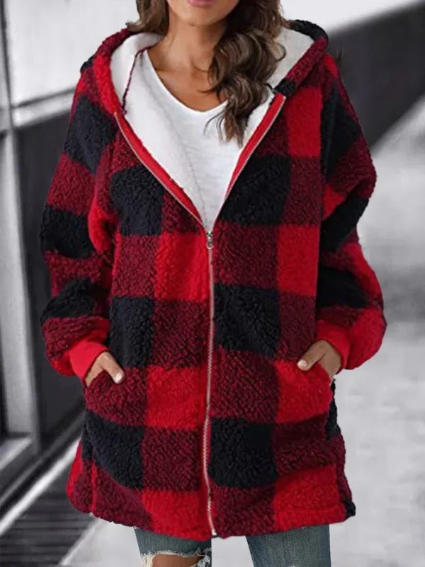 Women Oversized Hoodie Plaid Loose Overcoat - product image 3
