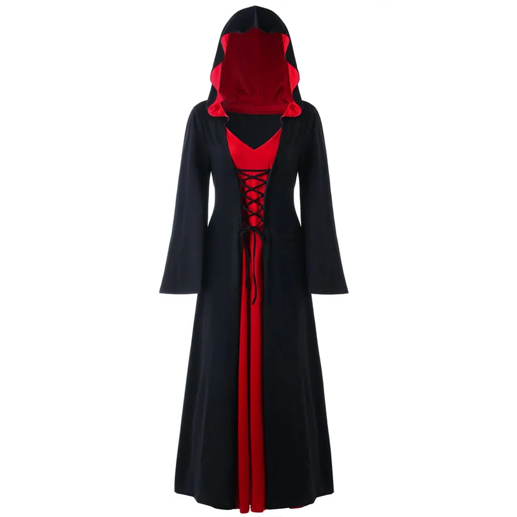 Official Medieval Dress Vampire Witch For Women Lace-up Hooded Cloak Robe - product image 1