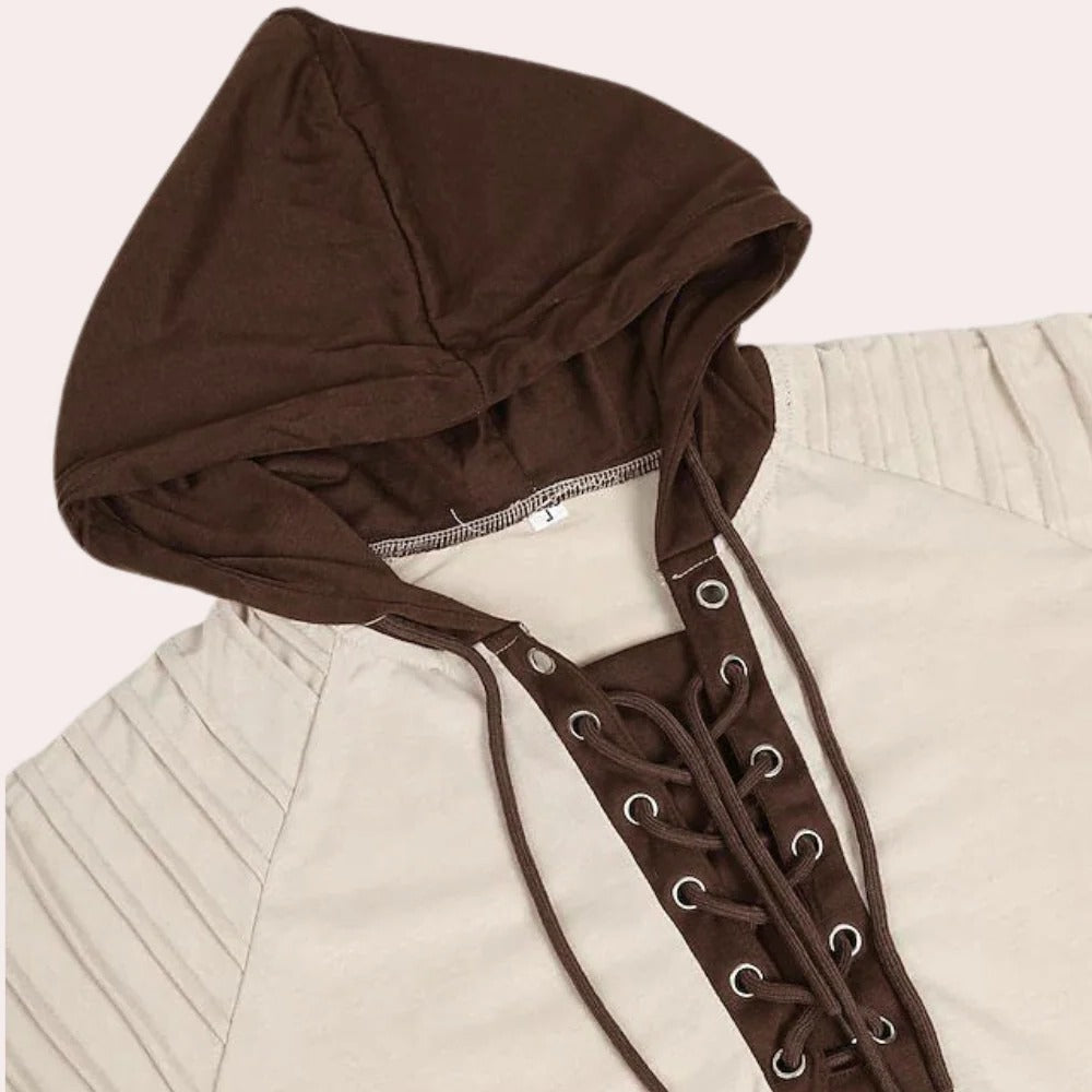 Modern men's sweatshirt with lace-up closure and hood - product detail 4