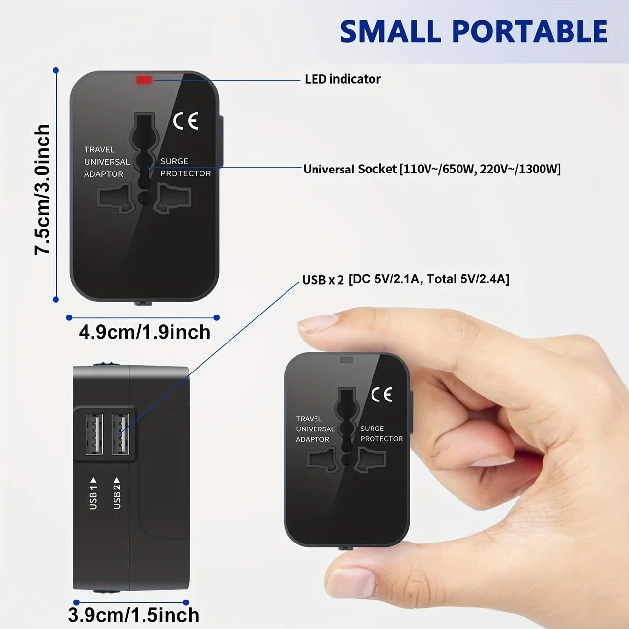 Worldwide Travel Adapter with Dual USB Charging Ports - product detail 5