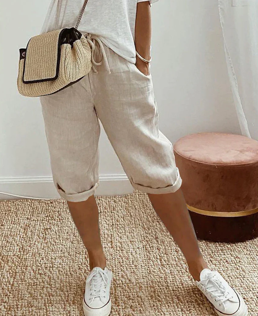 Trendy fashionable linen-look knee breeches for women - product image 2