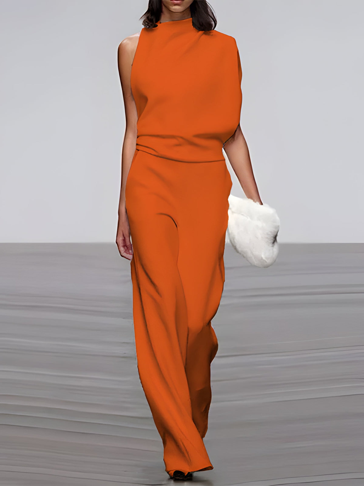 Women's round-neck, sleeveless jumpsuit with flared legs - product image 6