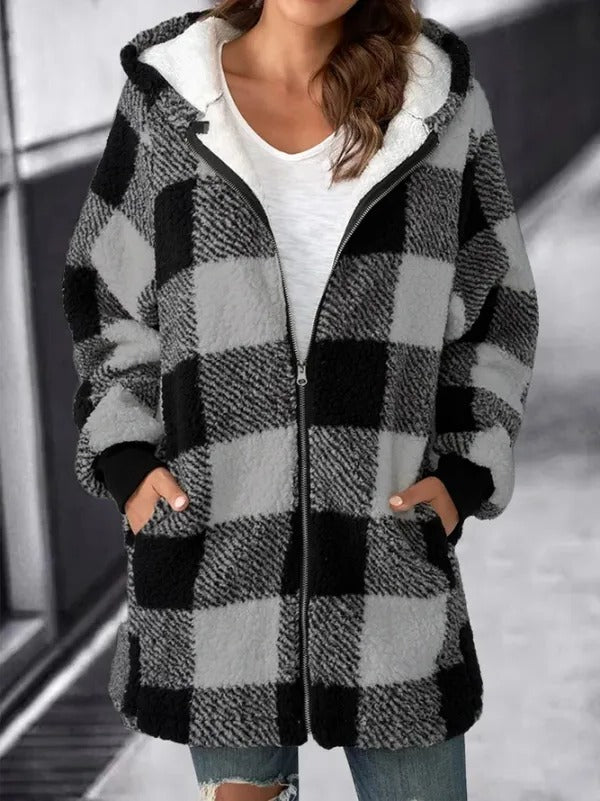 Women Oversized Hoodie Plaid Loose Overcoat - product image 2