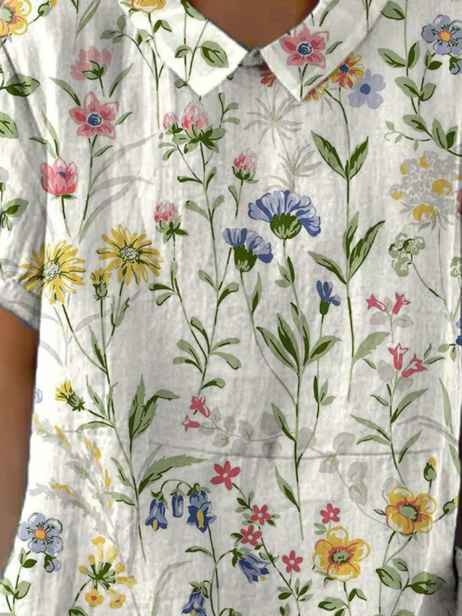 Women's Casual Cotton Linen Shirt with Retro Floral Print - product image 1