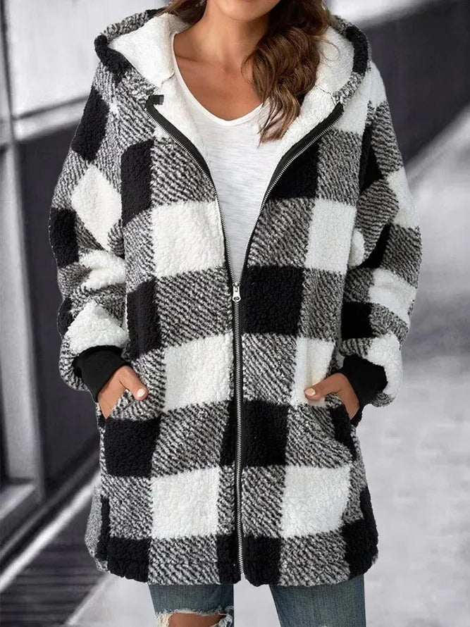 Women Oversized Hoodie Plaid Loose Overcoat - product image 1