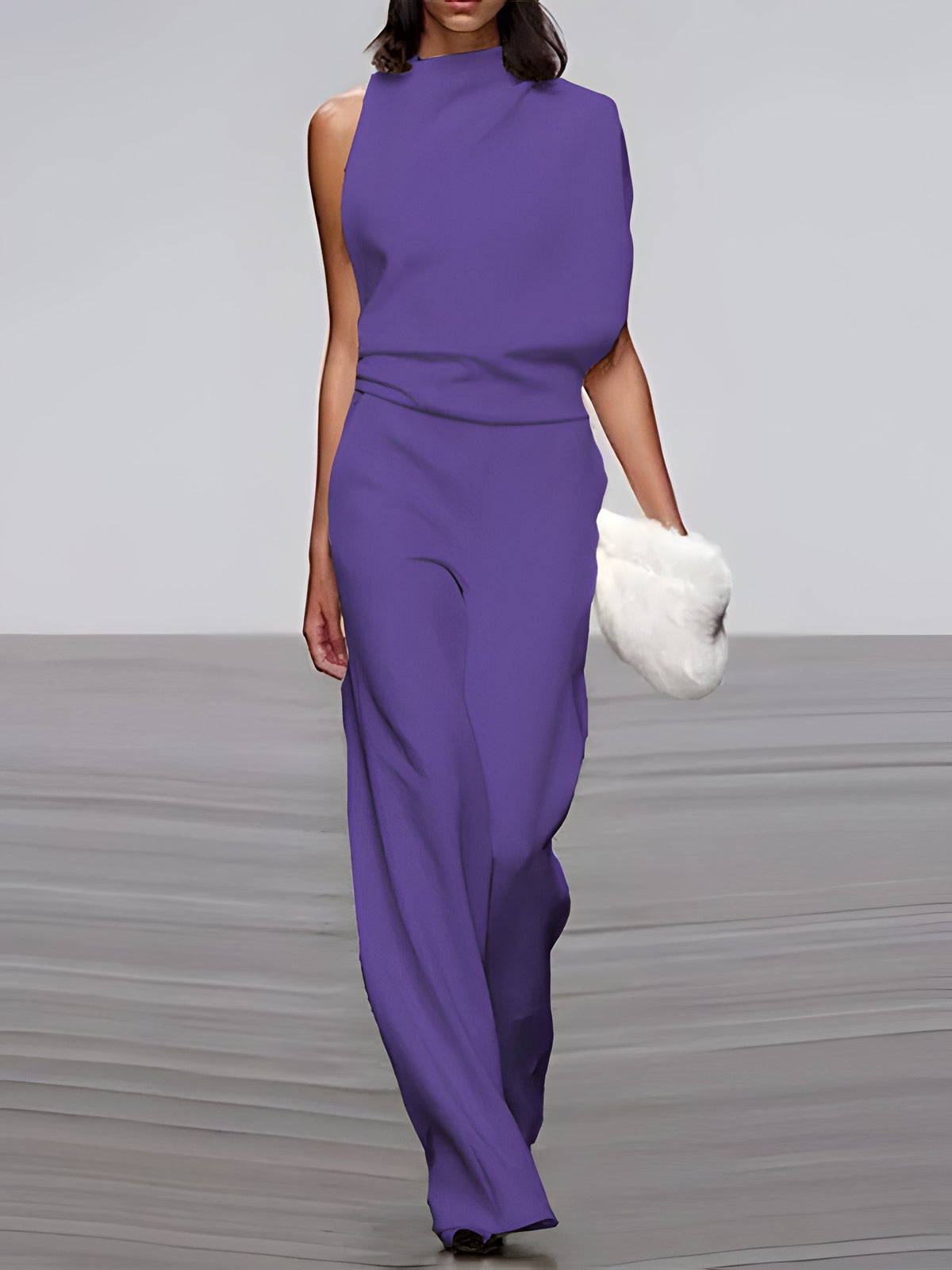 Women's round-neck, sleeveless jumpsuit with flared legs - product image 4