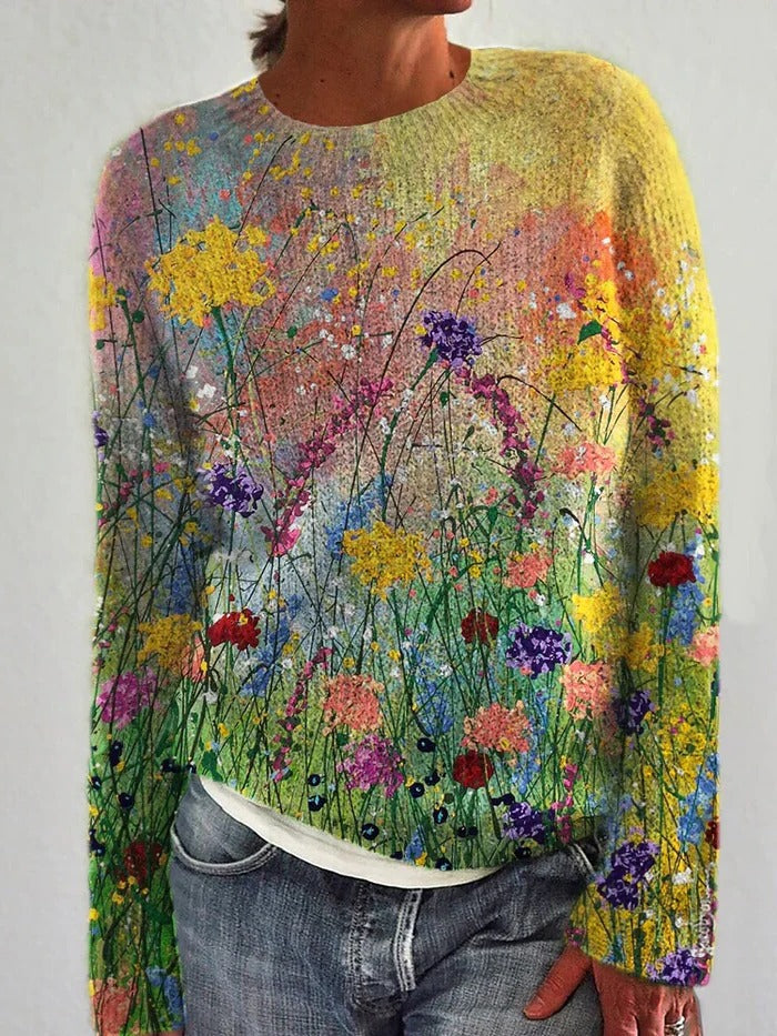 Flower Oil Painting Art Cozy Sweater - product image 1