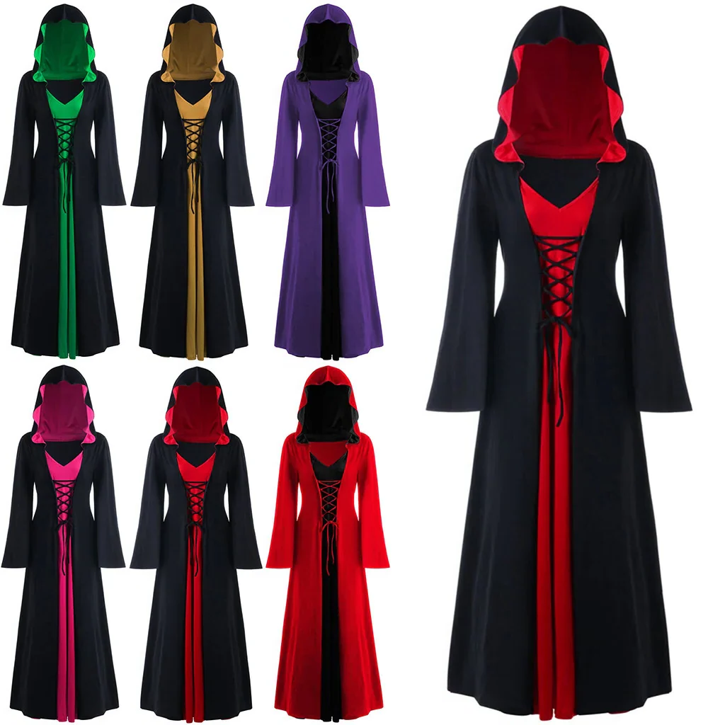 Official Medieval Dress Vampire Witch For Women Lace-up Hooded Cloak Robe - product image 7