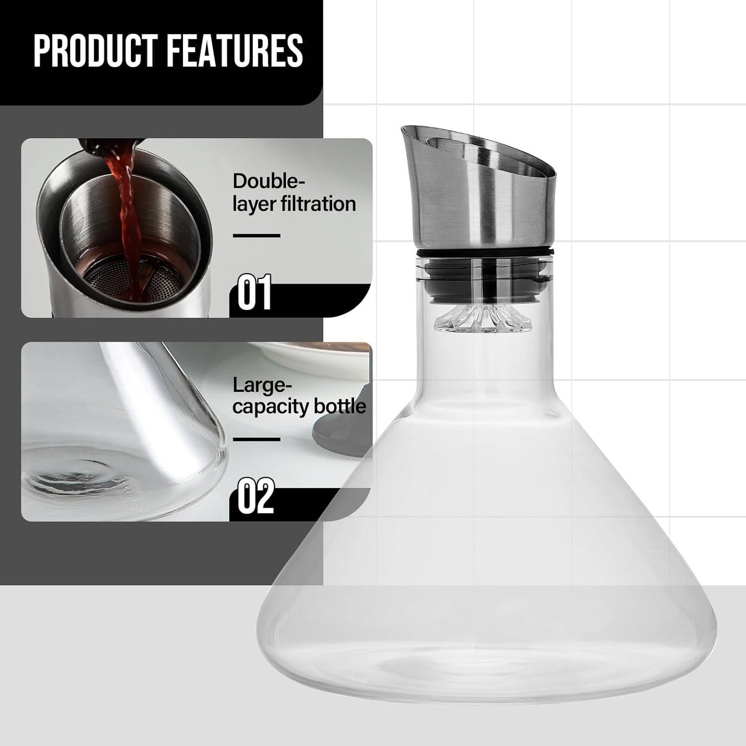 Crystal Glass Wine Decanter Aerator Carafe - product detail 2