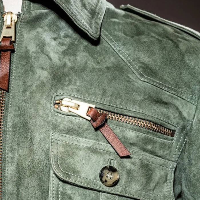 Men's Retro Lapel Zipper Breast Pocket Suede Jacket - product detail 4