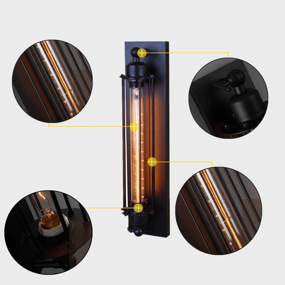 Aplique de pared industrial con iluminación LED moderna y diseño vintage de jaula metálica inalámbrico