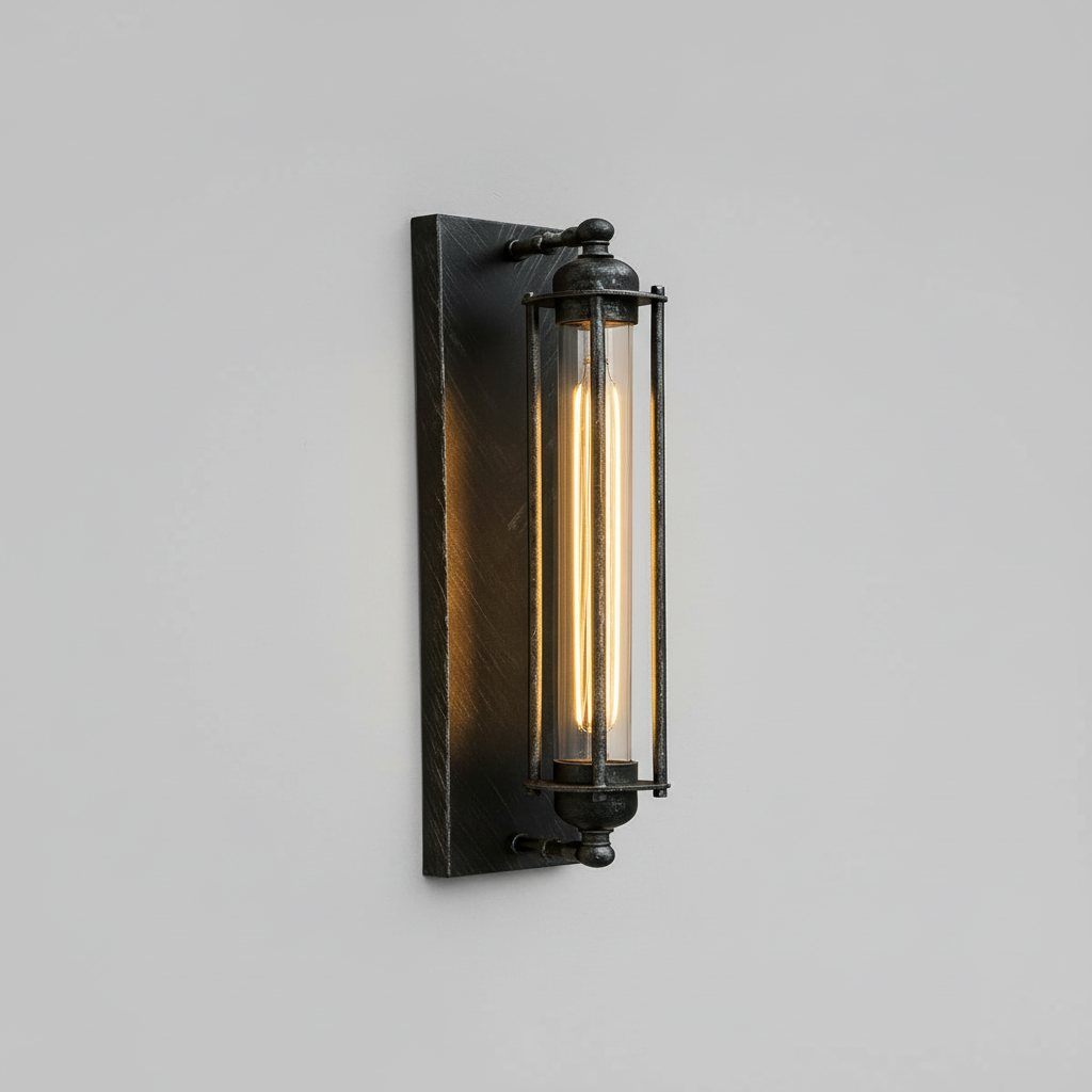 Aplique de pared industrial con iluminación LED moderna y diseño vintage de jaula metálica inalámbrico