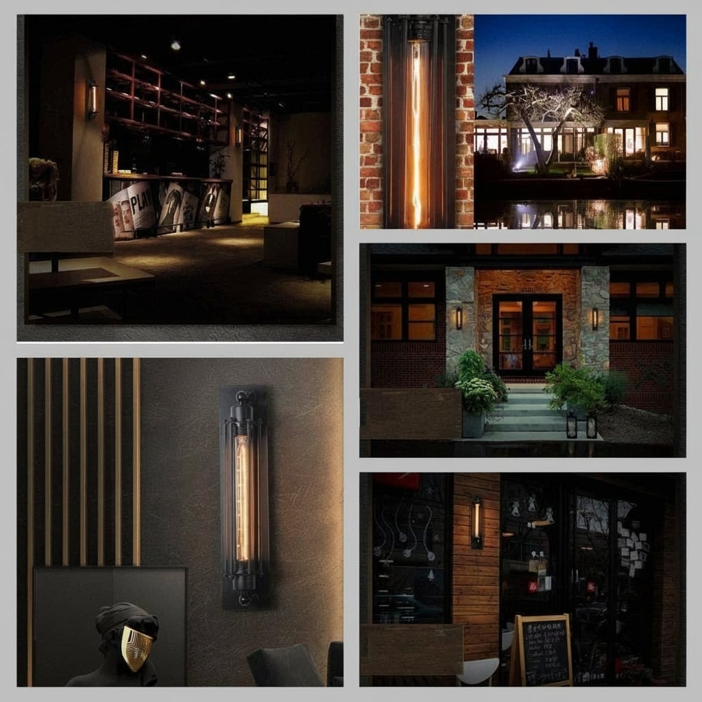 Aplique de pared industrial con iluminación LED moderna y diseño vintage de jaula metálica inalámbrico