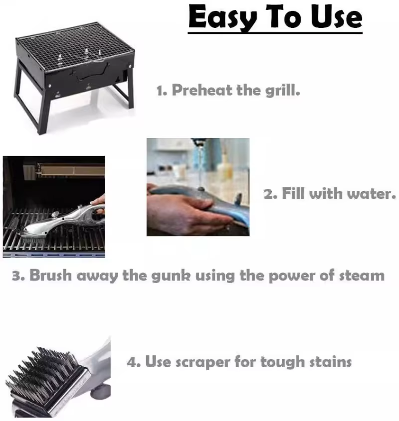 Barbecue Grill Outdoor Steam Cleaning Brush BBQ Cleaner Charcoal Scraper - product image 6