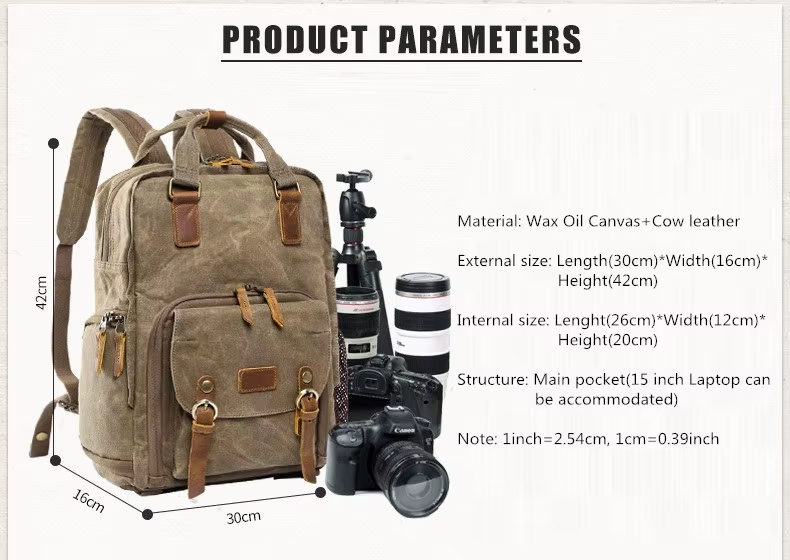 Waterproof Waxed Canvas Camera Backpack - product image 5