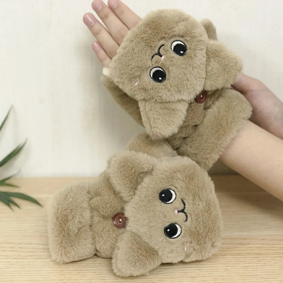 Plush Animal Fingerless Gloves - product detail 6