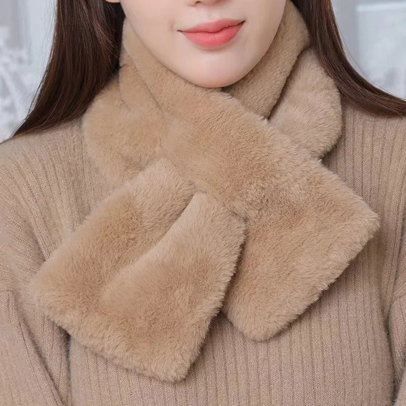 Faux Fur Cross Collar Neck Warmer Winter Scarf - product detail 3