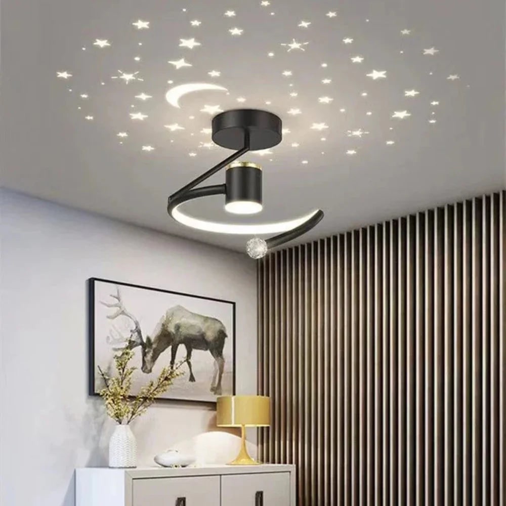 Lámpara de techo LED infantil con proyección de estrellas y diseño semiflush regulable para dormitorio